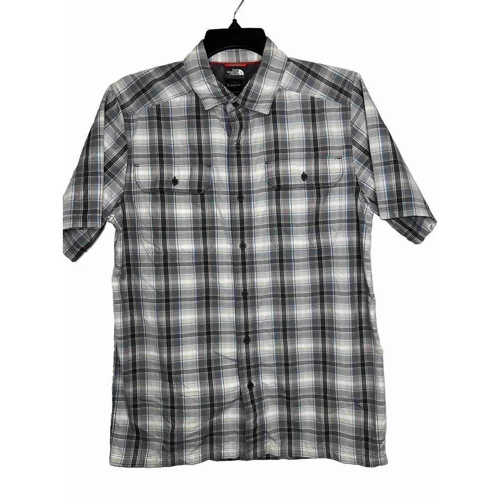 The North Face Shirt Pine Knot Woven Mens‎ Size  S Gray Blue Plaid Short Sleeve
